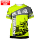 Personalized trucker t-shirt featuring yellow grey semi truck panel all-over print, short-sleeve design