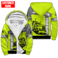Personalized trucker fleece zip hoodie featuring yellow grey semi truck panel all-over print, fleece lining shown