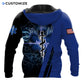 Personalized EMS paramedic hoodie featuring blue star of life lightning all-over print, back view
