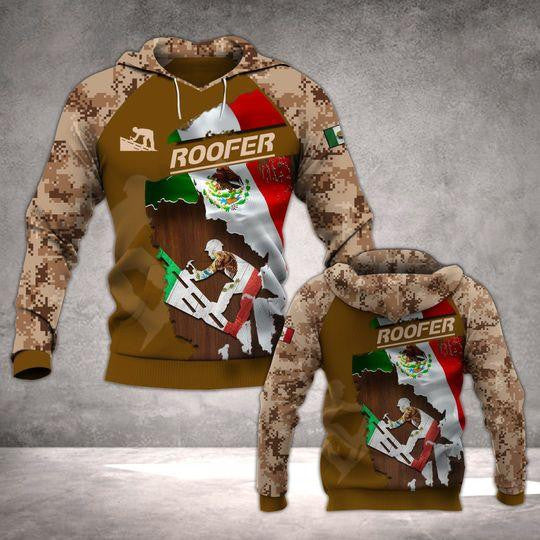 Roofer zip hoodie featuring Mexican flag skull and camouflage all-over print