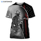 Personalized firefighter t-shirt featuring black and white firefighter flag all-over print, short-sleeve design