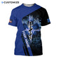 Personalized EMS paramedic t-shirt featuring blue star of life lightning all-over print, short-sleeve design