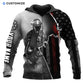 Personalized firefighter zip hoodie featuring black and white firefighter flag all-over print, zip-front design