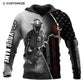 Personalized firefighter hoodie featuring black and white firefighter flag all-over print