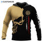 Personalized firefighter hoodie featuring tan and black skull flag all-over print