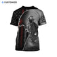 Personalized firefighter t-shirt featuring black and white firefighter flag all-over print, back view