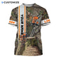 Personalized logger t-shirt featuring woodland camo chainsaw all-over print, short-sleeve design