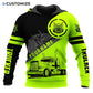 Personalized trucker hoodie featuring black neon yellow trucker badge all-over print