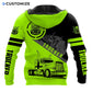 Personalized trucker hoodie featuring black neon yellow trucker badge all-over print, back view