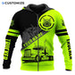 Personalized trucker zip hoodie featuring black neon yellow trucker badge all-over print, zip-front design