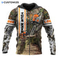 Personalized logger zip hoodie featuring woodland camo chainsaw all-over print, zip-front design