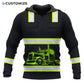 Personalized trucker hoodie featuring black yellow stripe semi truck all-over print