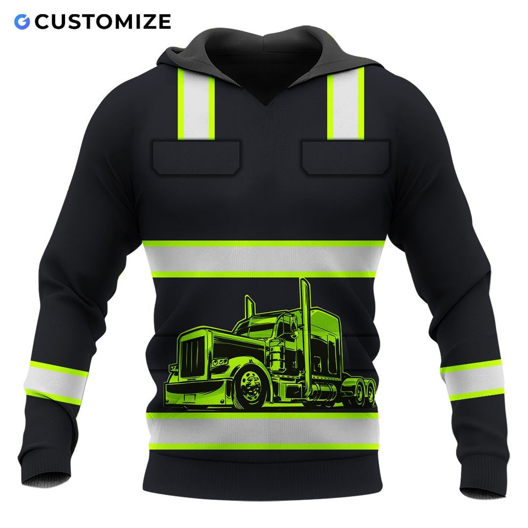 Personalized trucker hoodie featuring black yellow stripe semi truck all-over print