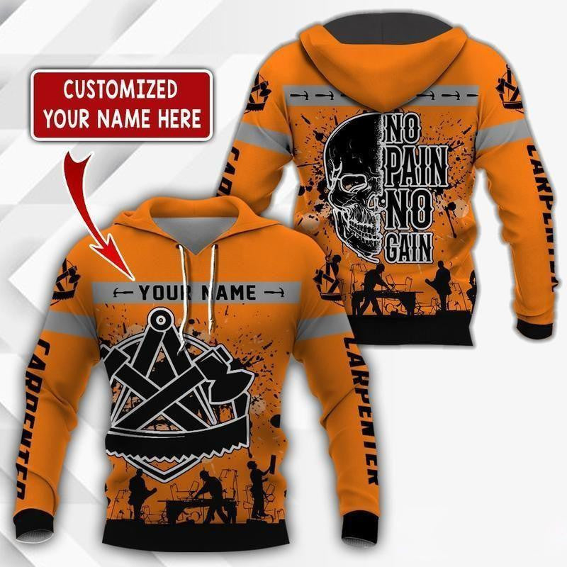 Personalized carpenter hoodie featuring orange carpenter tools badge all-over print