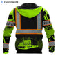 Personalized trucker hoodie featuring black vest print neon yellow sleeves all-over print, back view