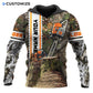 Personalized logger hoodie featuring woodland camo chainsaw all-over print