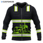 Personalized trucker zip hoodie featuring black yellow stripe semi truck all-over print, zip-front design