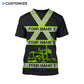 Personalized trucker t-shirt featuring black yellow stripe semi truck all-over print, back view