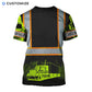 Personalized trucker t-shirt featuring black vest print neon yellow sleeves all-over print, back view