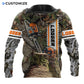 Personalized logger hoodie featuring woodland camo chainsaw all-over print, back view