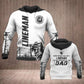 Personalized electrician zip hoodie featuring lineman dad black white all-over print