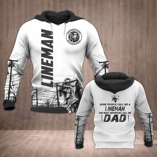 Personalized electrician zip hoodie featuring lineman dad black white all-over print