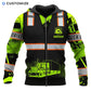 Personalized trucker zip hoodie featuring black vest print neon yellow sleeves all-over print, zip-front design
