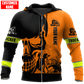 Personalized trucker zip hoodie featuring orange black trucker skull all-over print, zip-front design