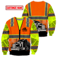 Personalized trucker zip hoodie featuring orange vest print semi truck all-over print, zip-front design