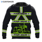 Personalized trucker hoodie featuring black yellow stripe semi truck all-over print, back view