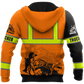 Personalized trucker hoodie featuring orange black trucker skull all-over print, back view