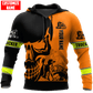 Personalized trucker hoodie featuring orange black trucker skull all-over print