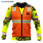 Personalized trucker hoodie featuring orange vest print yellow sleeves all-over print