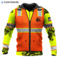 Personalized trucker zip hoodie featuring orange vest print yellow sleeves all-over print, zip-front design