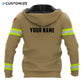Personalized firefighter hoodie featuring tan american flag fire badge all-over print, back view