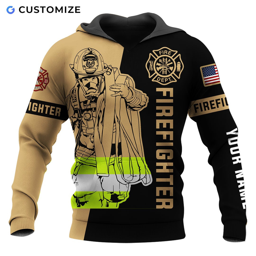 Personalized firefighter hoodie featuring firefighter rope illustration all-over print