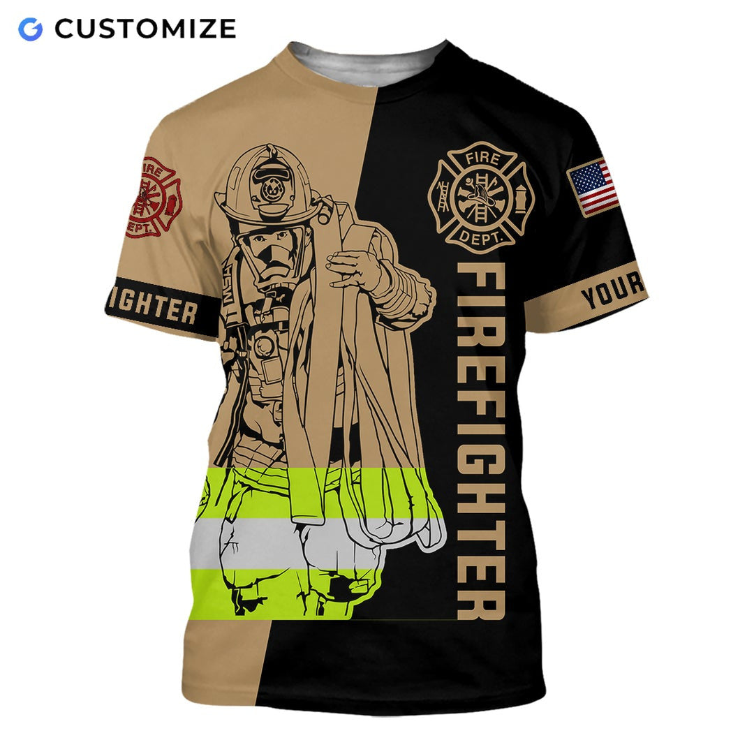 Personalized firefighter t-shirt featuring firefighter rope illustration all-over print, short-sleeve design