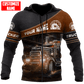 Personalized trucker zip hoodie featuring brown diagonal panel semi truck all-over print, zip-front design