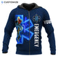Personalized EMS paramedic zip hoodie featuring blue emergency snake print all-over print, zip-front design
