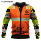 Personalized trucker hoodie featuring orange vest print logging truck all-over print