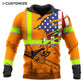 Personalized logger hoodie featuring orange american flag crossed chainsaws all-over print