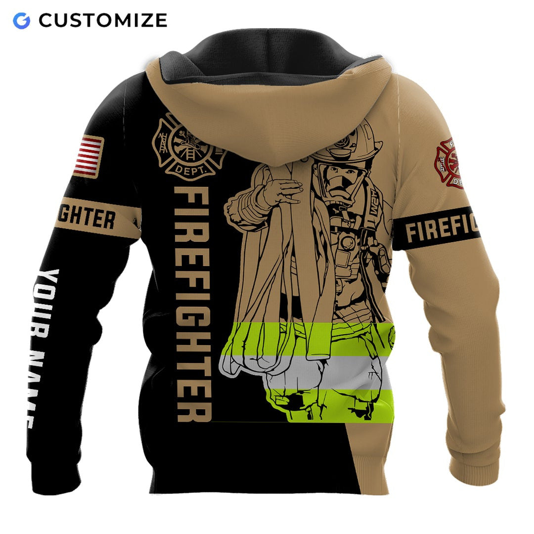 Personalized firefighter hoodie featuring firefighter rope illustration all-over print, back view