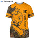 Personalized logger t-shirt featuring yellow cartoon lumberjack chainsaw all-over print, short-sleeve design