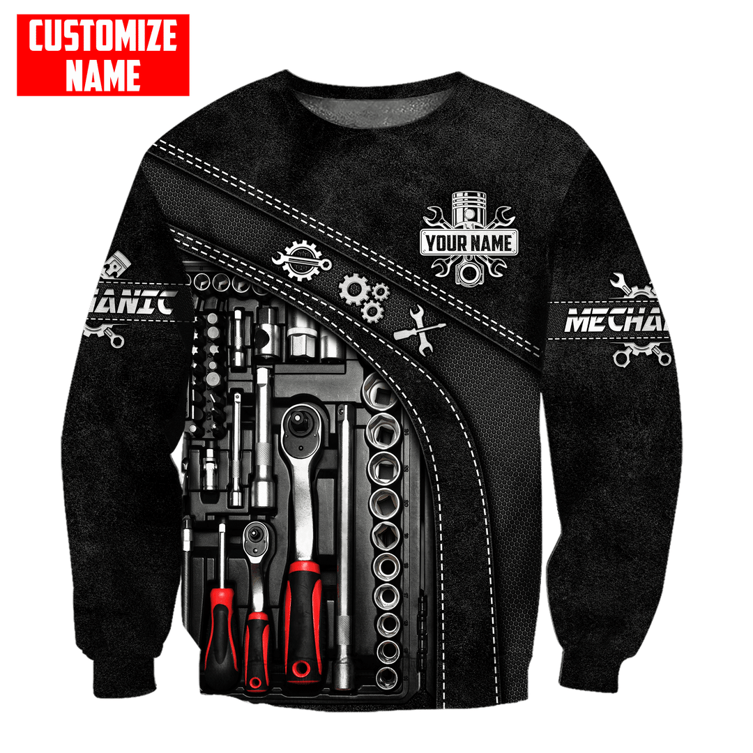 Personalized mechanic sweatshirt featuring black tool box print all-over print