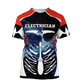 Personalized electrician t-shirt featuring red white blue skeleton all-over print