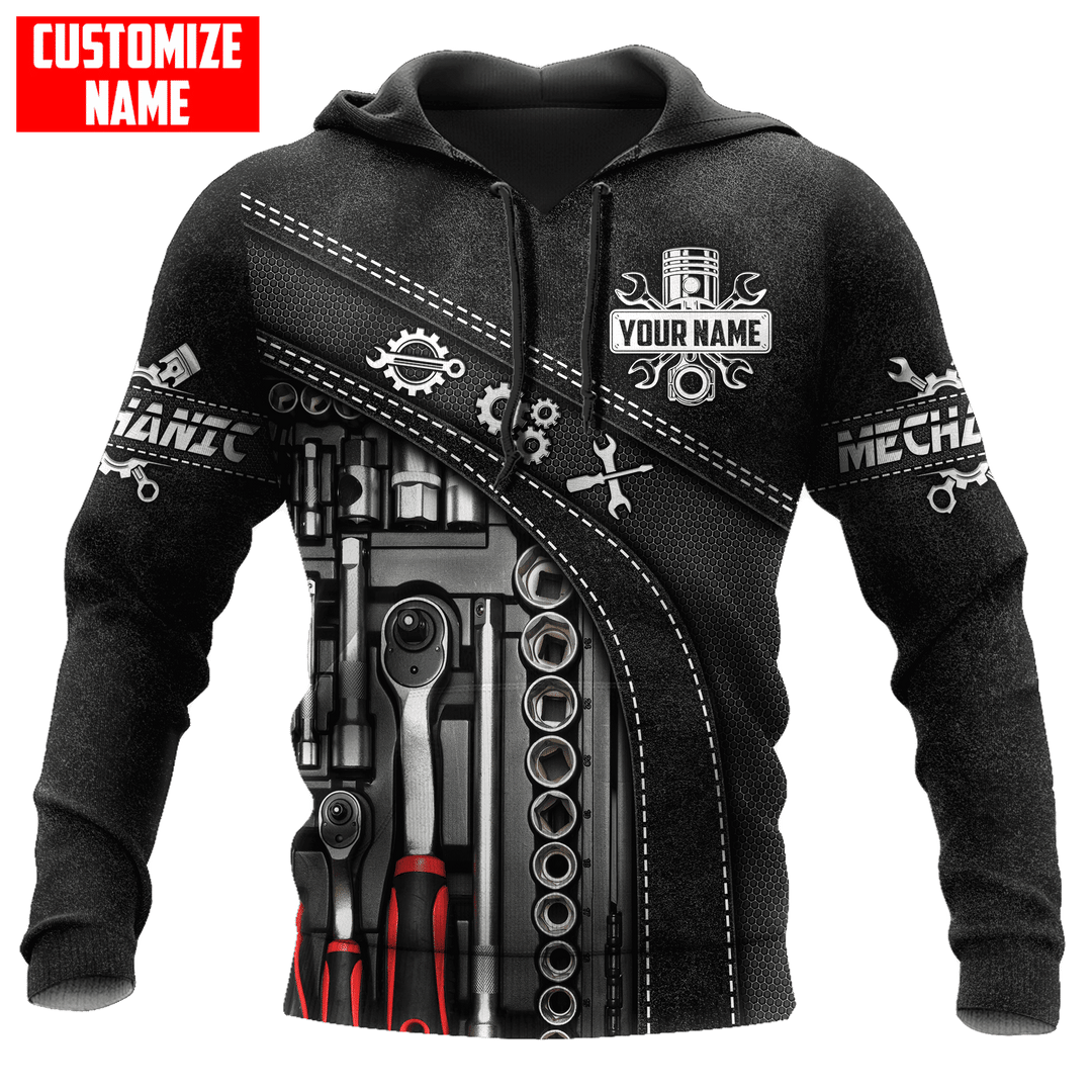 Personalized mechanic hoodie featuring black tool box print all-over print