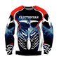 Personalized electrician sweatshirt featuring red white blue skeleton all-over print