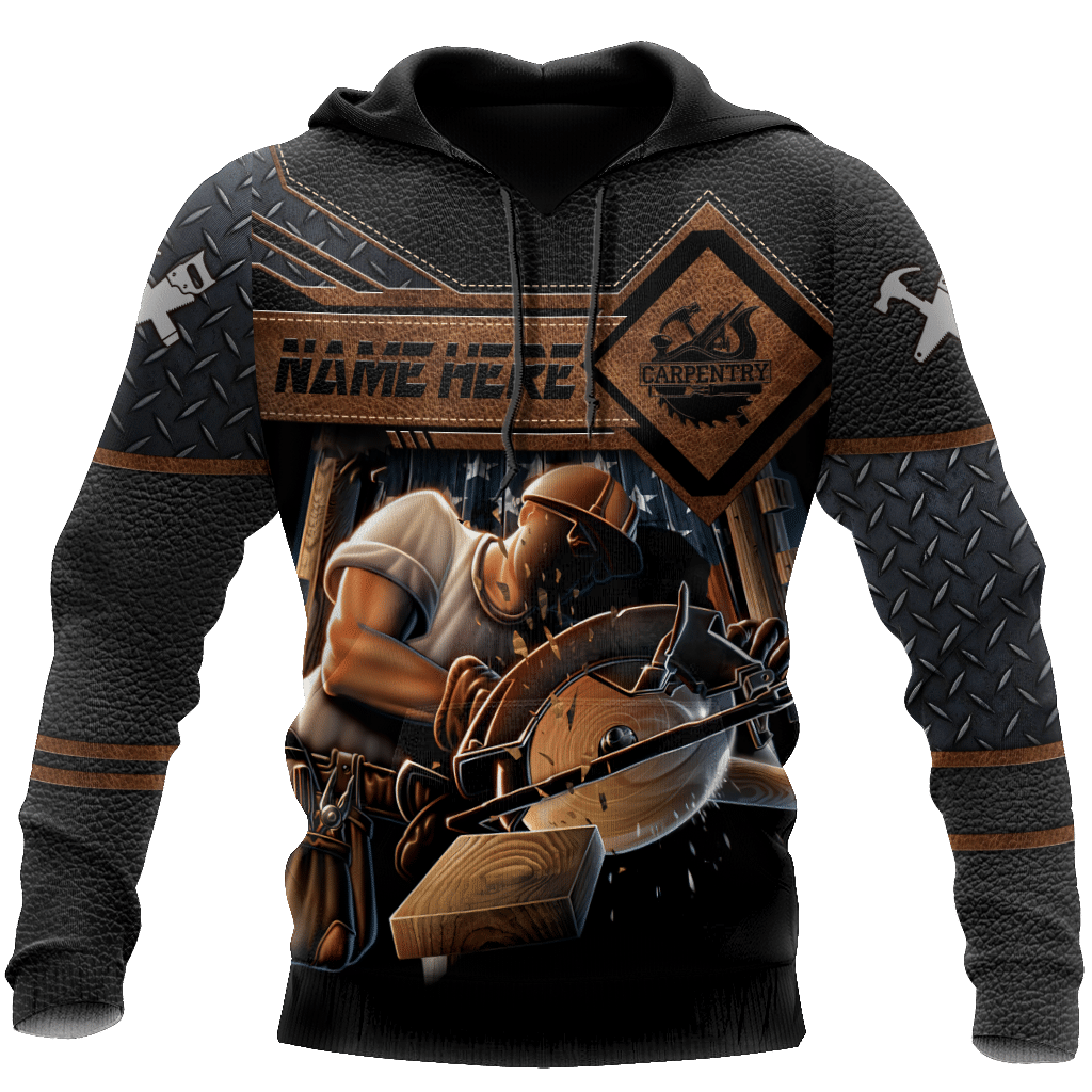 Personalized carpenter hoodie featuring brown diamond panel circular saw all-over print