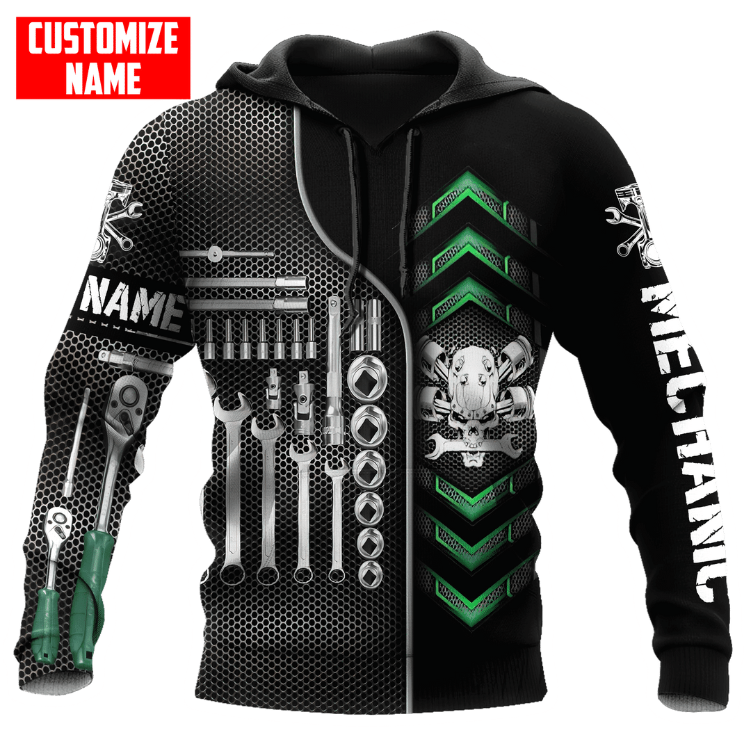 Personalized mechanic hoodie featuring skull tool box all-over print
