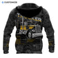 Personalized trucker hoodie featuring black grey semi truck illustration all-over print, back view